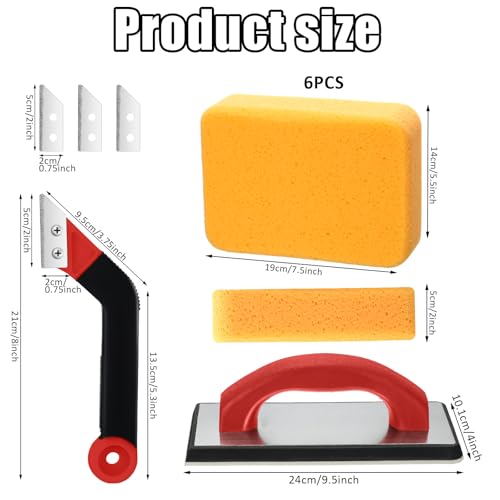 Blulu 11 Pcs Grout Float Set, Rubber Float, 6 Sponges, Angled Saw, Red - color: Red