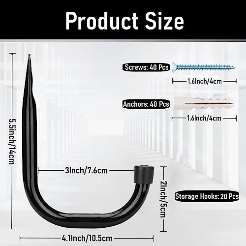 20 Pcs Heavy Duty Garage Storage Utility Hooks, 4.1Inch J Hangers Wall Hooks for Hanging Bikes, Ladders, Cord, Hose, Garden Tools - size: 4.1inch(20Pcs)