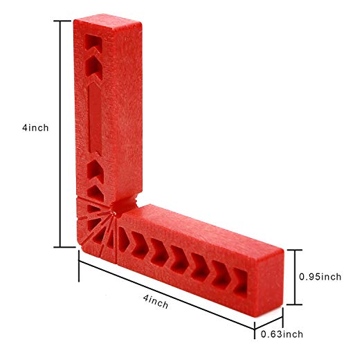 KINJOEK 6 PCS 4 Inch 90 Degree Positioning Squares, Right Angle Clamps Woodworking Carpenter Corner Clamping Square Tool for Picture Frames, Boxes, Cabinets or Drawers, Red - size: 4" 6PCS