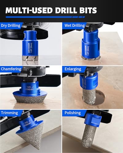 DAYDOOR Diamond Hole Saw Kit,15-Piece Tile Hole Saw Kit Vacuum Brazed(Blue) - color: Blue, size: 1/4",5/16",4/5",1",1-3/8",2",3",4"