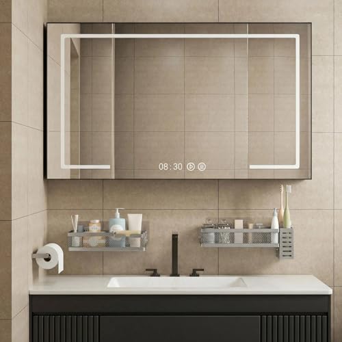 PUSDON 5-in-1 Wide Wall Mount Wrapped Mesh Kitchen Organizer & Shower Caddy Kit, with Paper Towel Holder, Utensil Holder, Soap Dish, Heavy Duty 50LBS - Silver Gray, Netting - color: Silver Grey, size: 5-in-1 Full Mesh (12.6" Wide)