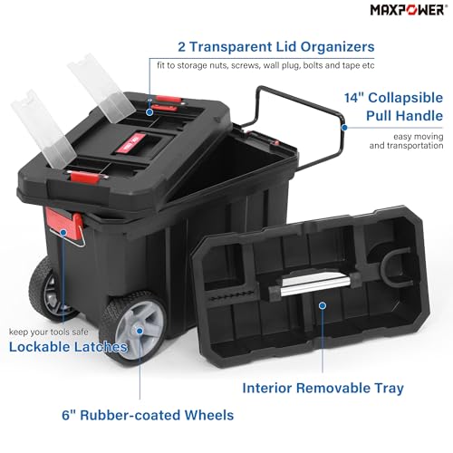 MAXPOWER Rolling Tool Box with Wheel, Lockable Deep Tool Box - size: 16", style: 8-gallon Rolling tool box