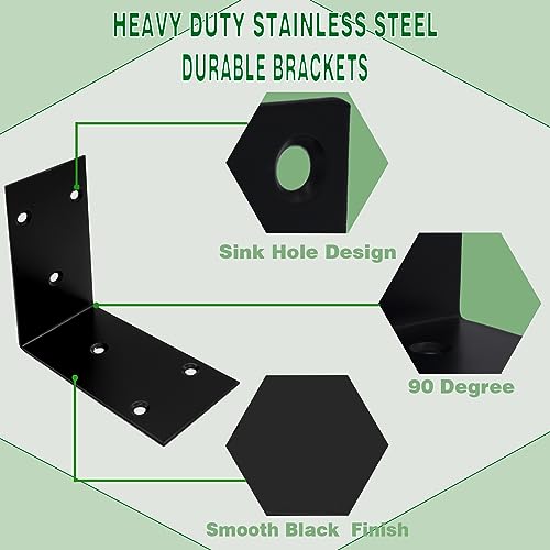 16Pcs Raised Garden Bed Corner Brackets, 4Inch Stainless Steel Bracket, Black Angle Brackets, L Corner Brace, Heavy Duty L Brackets 90° Metal Bracket for Wooden Furniture Timber （4 Different Sizes） - size: 16PCS-4'' L Brackets