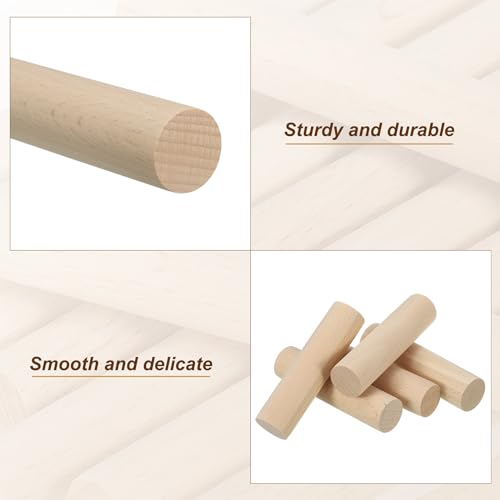 PATIKIL 1 x 4 Inch Dowel Rods Wood Sticks Unfinished Round Dowels 10pcs - size: 1"x4"