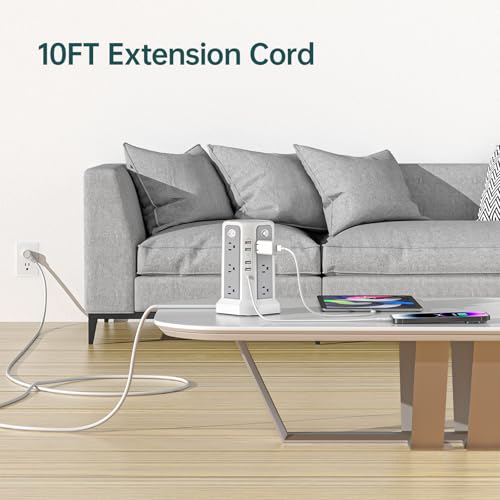 2PS Surge Protector Power Strip Tower 10FT（4A1C with PD18W USB C Port - style: Gray White-2PC-4A1C
