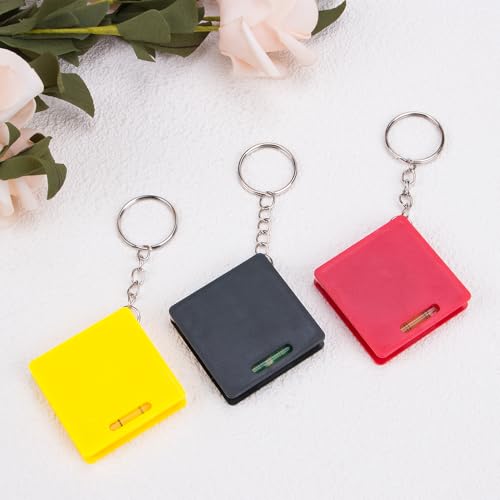 3Pcs Compact Mini Keychain Tape Measure Portable Square Bubble Level Steel Ruler Combo Precision Measuring Tool Keychain for Home Use(1 Meter)