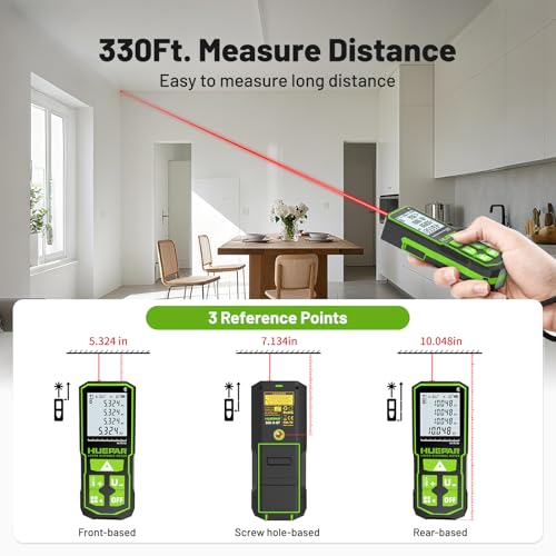 Huepar 330Ft Laser Measuring Tool with APP, 5 Years Warranty, Rechargeable Bluetooth Distance Meter, 1/16in Accuracy, Angle Sensor, Multiple Modes, IP54, Home&Construction, Fathers Days Dad Gifts - size: 330Ft-Standard