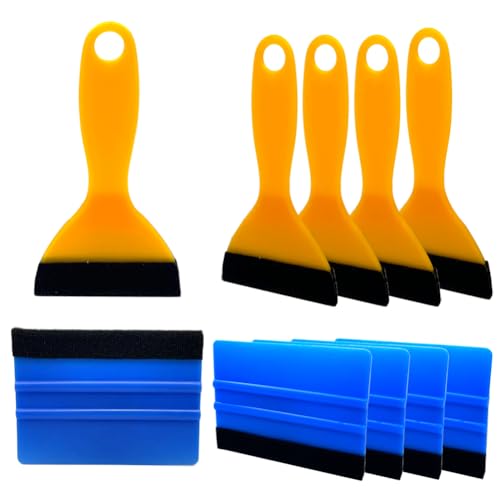 Black Felt Edge Squeegee Tool,Car Vinyl Film Wrapping Decal Glass Window Tint,Wallpaper Sticker Installation Spatula, Patching Putty Paint Flexible Small Plastic Scraper(Blue 5Pcs,Yellow 5Pcs) - size: Blue 5PCS,Yellow 5PCS