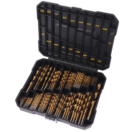 230 Pcs Titanium-Coated Twist Drill Bit Set, 3/64" to 1/2"