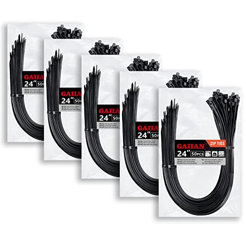 Long Zip Ties Heavy Duty 24 inch, Large Zip Ties with 200 lbs Tensile Strength, Big Cable Ties, Black, 250 Pack, by GAIIAN - size: 24" 200 lb (250 Pack)