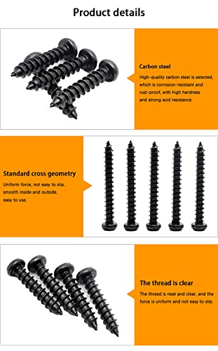 440 pcs M3 M4 M5 Wood Screws Assortment Kit,High Hardness Carbon Steel Self-Tapping Screws,Pan Round Head & Flat Head,Phillips Drive Countersunk Head Screws Set Kit,Black Oxide,Full Thread - size: M3/M4/M5, style: Flat & Round (Carbon Steel)