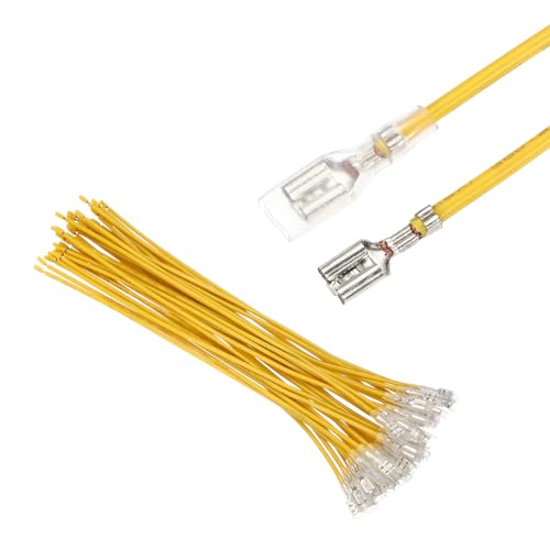 MECCANIXITY 30Pcs 4.8mm Female Spade Crimp Terminal with 20cm Wires - color: Yellow, size: 4.8mm, 20cm L