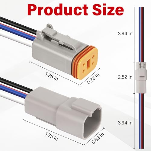 Deutsch DT 4 Pin Grey Male Female Wiring Harness Connector 2 Kits, 16 AWG - color: 2 Sets-Grey, size: 4Pin