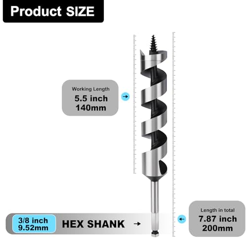 1-1/4" X 7.87" Auger Bit for Wood, 32x200mm Hex Long Auger Drill Bit | 3/8" Hex Shank,for Hard Wood,Ship, Composite Materials, Drywall and DIY Projects - size: 1-1/4" (32mm)diameter, style: 7.87 inch / 200mm Length