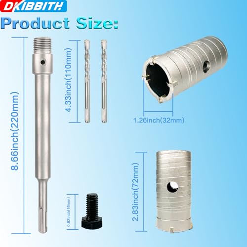 1-1/4" Concrete Hole Saw, 32mm Tungsten Steel Core Bit for Cinder Block, Brick, Rock, Plank Walls for Pipes or mini Split Lines, with SDS Plus Shank and 2 Center Positioning Drill Bits. - size: 1-1/4"