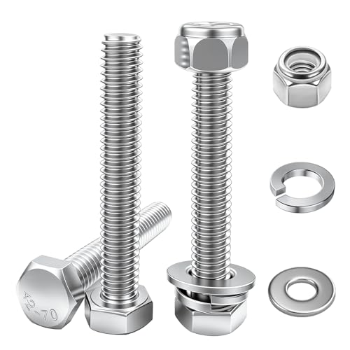 10 Sets 5/16-18×2" Stainless Steel Hex Head Screws Bolts, Nuts, Flat & Lock Washers,18-8(304) Full Thread - color: Silver, size: 5/16-18×2"(10 Sets)