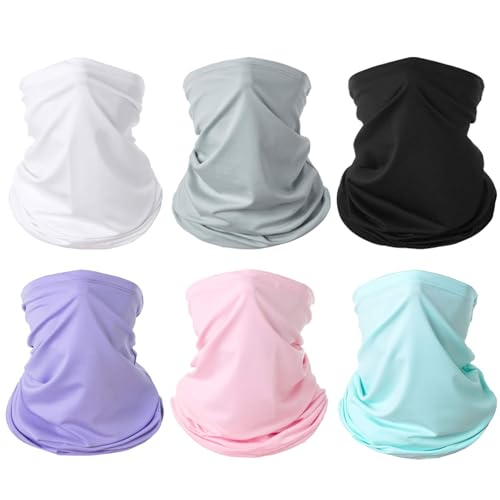 6 Pieces Summer Face Cover Scarf Mens Neck Gaiter For Men Women UV Protection Face Breathable Sun Protection Cycling Running - color: White+light Gray+black+light Purple+pink+sky Blue