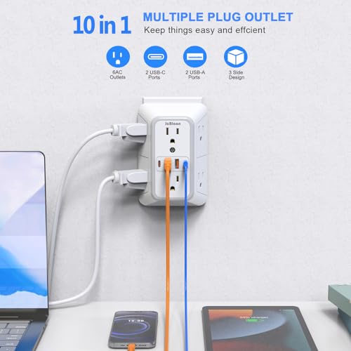 3 Pack Surge Protector Outlet Extender, 6 Outlet Splitter with 4 USB Ports (2 USB C), Multi Plug Wall Outlet 1050J Power Strip, USB Wall Charger for Home Office Kitchen Travel-ETL - color: White 3PCS