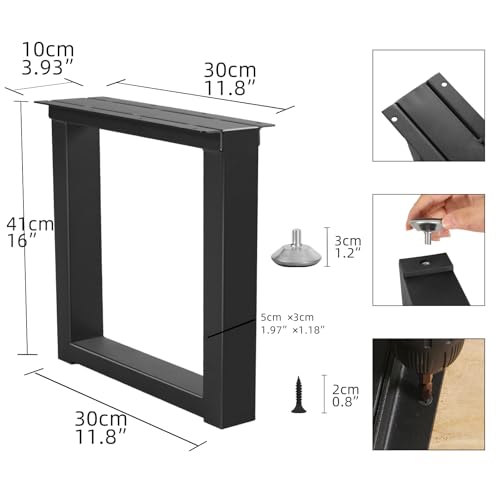 16 Inch Metal Bench Coffee Table Legs, Heavy Duty Desk/Chair Legs,Black Metal End Furniture Legs with Adjustable Protector Feet (H16” x W11.8”, Set of 2) - size: 16 '' Square