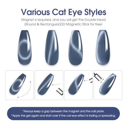 ROSALIND Cat Eye Gel Nail Polish Set with 4pcs Base Top Coat and Magnet | 26 Color Moonlight Cateye gel polish, Base Coat, Glossy/Matte/Glitter Top Coat, Cat Eye Magnet, Soak Off UV, Gift for Women - color: Moonlight Cateye