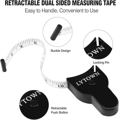 Automatic Telescopic Tape Measure, Body Measure Tape 60 inch (150cm), Self-Tightening Retractable Measuring Tape for Body Accurate Way to Track Weight Loss Muscle Gain by One Hand, 4 Piece - color: Black+Black