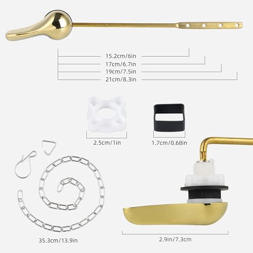 iFealClear Polished Gold Metal Universal Toilet Handle Replacement Kit, Front Mount Toilet Tank Flush Lever Handle with Nut Lock, Toilet Trip Lever Fits Most Toilets, Sold Brass Material - color: Polished Gold, style: Front Mount Design