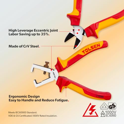 Tolsen 11-Piece VDE Insulated Screwdriver & Pliers Set for Electrician | VDE Insulated, 1000V Rated, Electrician Tool Set, Includes Cable Knife