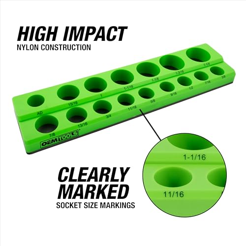 OEMTOOLS 22461 6-Pc Metric & SAE Magnetic Socket Tray Set Holds 143 Sockets | Magnetic Socket Organizer Tray, Non-Marring Rubberized Base, Clearly Marked Sizes, 1/4, 3/8, 1/2 Inch Sockets - style: Green and Blue