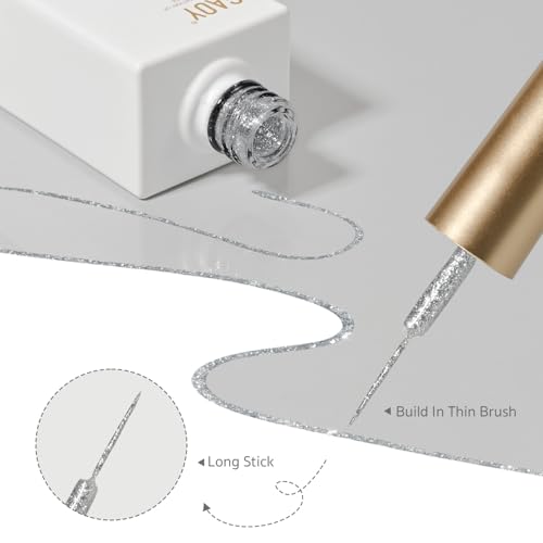 GAOY Silver Glitter Swirl Gel Nail Polish Art Liner, 12ml Sparkly Color - color: Silver Glitter