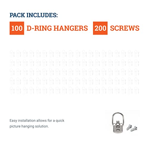 PHS 2 Hole Heavy Duty D-Ring Hangers, Holds 40 lb, 100 Pack with Screws - size: 100 Pack