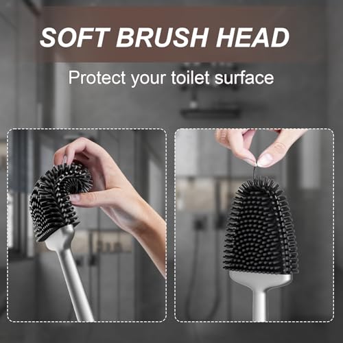 Sellemer Silicone Toilet Brush, Ventilation Slots Base Holder 1 Pack Silver - color: Silver-1pcs