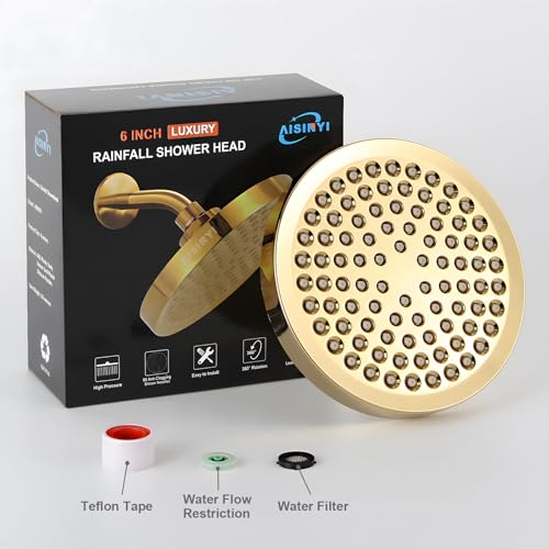 6" High Pressure Rain Shower Head, Luxury Gold Plated Finish - color: Deluxe Gold, size: 6 Inch Round (1 PCS)