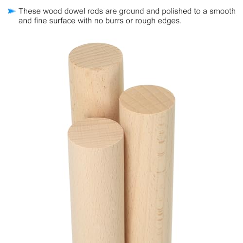 PATIKIL 1-1/5 x 6 Inch Dowel Rods Wood Sticks Unfinished Round Dowels 10pcs - size: 1-1/5"x6"