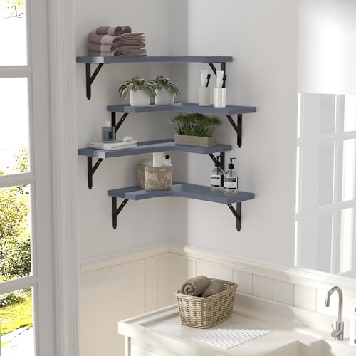 ROMGUAR CRAFT Corner Floating Shelves Wall Mounted Set of 4, Grey - color: Grey