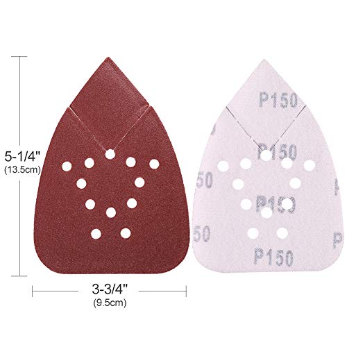 LotFancy 150 Grit Sanding Pads for Black and Decker Mouse Sanders, 50PCS Hook and Loop Sandpaper Sheets, 12 Hole Detail Palm Sander Sand Paper - size: 150 Grit