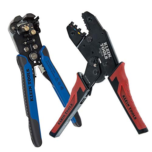 Klein Tools 80013 Wiring Tool Kit with Automatic Wire Stripper and Ratcheting Crimper, Great Electrical Tool Kit, 2-Piece & 11063W Wire Cutter/Wire Stripper