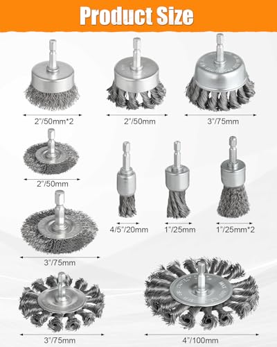 12Pcs Drill Wire Brush Attachments Set, Heavy Duty Wire Brush Wheel Drill - style: 12pcs(Twisted & Carbon Steel Wire)