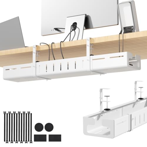 Under Desk Cable Management Tray,Expandable 25.2Inch – 38Inch,White - color: White-1