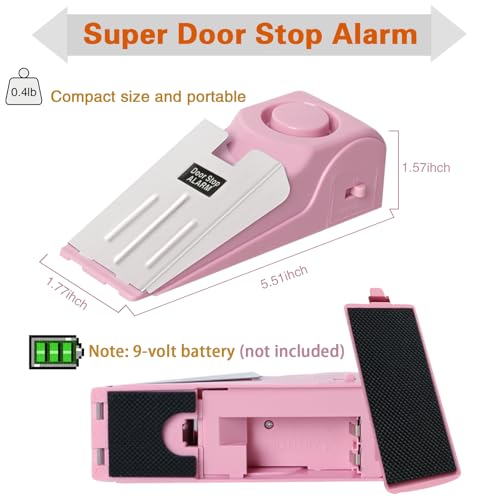 HNHMT 2 Pack Portable Door Stop Alarm, Door Stopper with 120db Loud Security Alarm, Travel Door, Doorstops Wedge Sensors Security Devices for Traveling Apartment Hotel and Home (Pink) - color: Pink