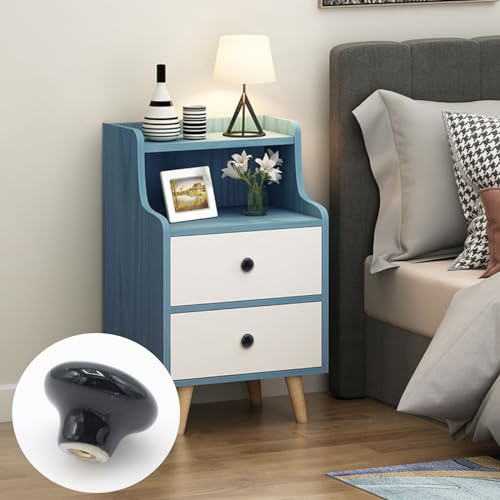 10-Pack Ceramic Cabinet Knobs Black 32mm Round Drawer Pull - color: Black