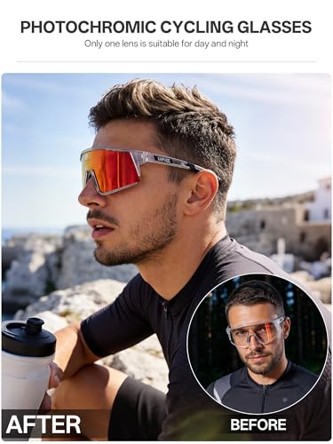 KAPVOE Photochromic Cycling Glasses Clear Mountain Bike Glasses K9022 - color: Transparent-photochromic-red