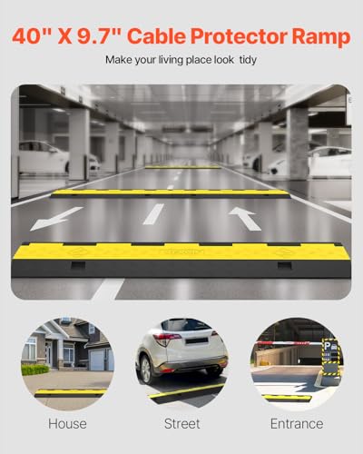 Happybuy 3 Pack of 2 Channel 11000lbs per Axle Capacity Protective Wire Cord Ramp Driveway Rubber Traffic Speed Bumps Cable Protector