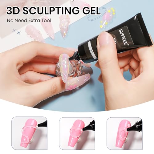 3d Gel Nail Art Set Non Stick Hand Solid Builder Gel No Wipe 3d Gels | 15g 3d Sculpting Gel All-in-1 Kit for Carving Moliding Extension Home DIY Manucure for Women Girls - color: Clear Clear and Clear