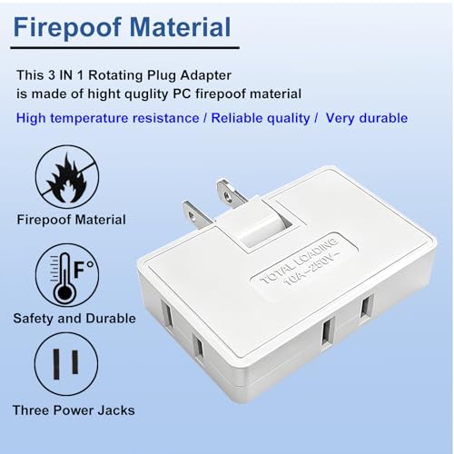 3 Pack Rotating Plug Adapter,2 Prong Flat Outlet Splitter Plug Extender - size: 2 Prong 3 Pack