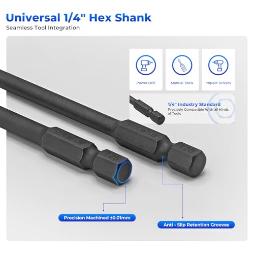 Impact Rated Screwdriver Bit Set, 3" Extended Long Magnetic Power Bits, Premium S2 Steel, Shock-Absorbing Design, 1/4" Hex Shank for Power Drill & Impact Driver (3 Inch Torx Security) - size: 3 Inch Torx Security
