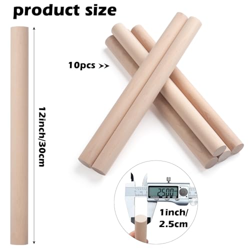 ONUPGO 6 PCS Dowel Rods Wood Sticks 1" X 12" Wooden Dowel Rods for Craft Round Natural Wood Crafts Unfinished Hardwood Sticks for Arts,DIY, Tiered Cake Support and Wedding Ribbon Wands - size: 1"x12"Dowels-6 PCS