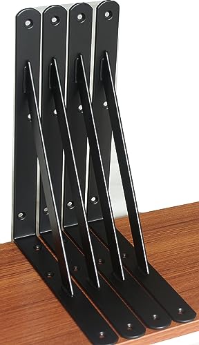 4 Pack L10 x H 8" Black Heavy Duty Shelf Brackets with Screws Metal Shelf Brackets Shelf Support Angle Brackets for Shelves L Brackets Heavy Duty Floating Shelf - size: 10''x8'', style: 4 Pack-Black