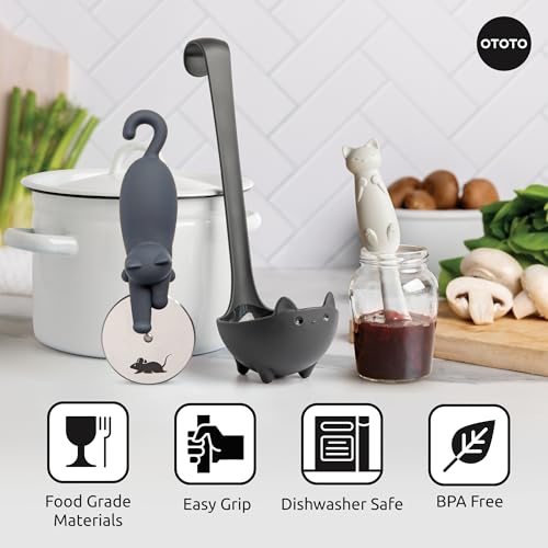 OTOTO Muscateers Bundle of Mary Cat, Katie, Kitty - Jar Scraper Spatula, Soup Ladle, Pizza Cutter - Cute Kitchen Accessories, Spooky Gothic Cat Gifts for Women, Kitchen Gifts, Halloween Gifts - color: Muscateers Bundle
