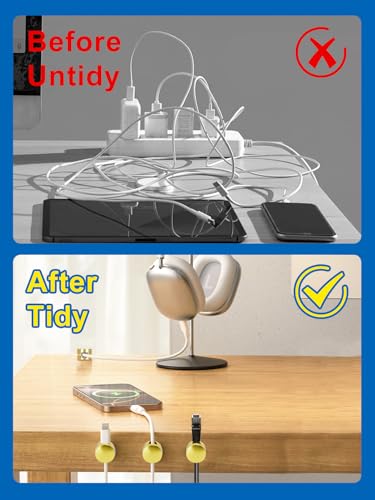 3 Pack Upgraded Cord Management Clips with Extra-Large Adhesive | Base, Stronger Hold Phone Charger Holder for Nightstand, Premium Aluminum Gold Sticky USB Wire Organizer Cable Clips for Desk