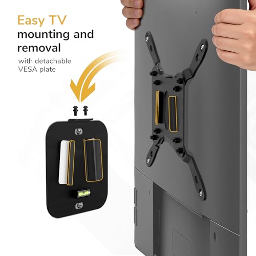 Mount-It! Fixed TV Wall Mount, Ultra Low Profile 0.94", Fits 13–50" TVs & Monitors up to 66 lbs, VESA 75x75–200x200, Flush Mount, Single Stud, Small Flat TV Wall Bracket for Bedroom & Office - size: 24" - 50" Screens